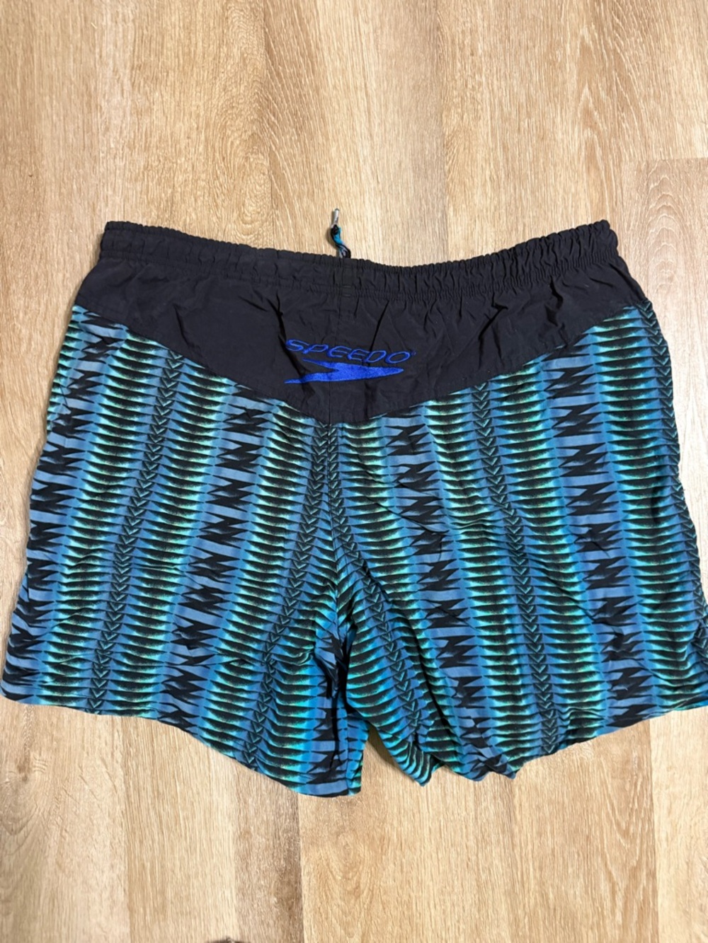 VTG 80s Speedo Swim Trunks Crazy Print Shorts Nylon Jams Psychedelic Mens L Blue